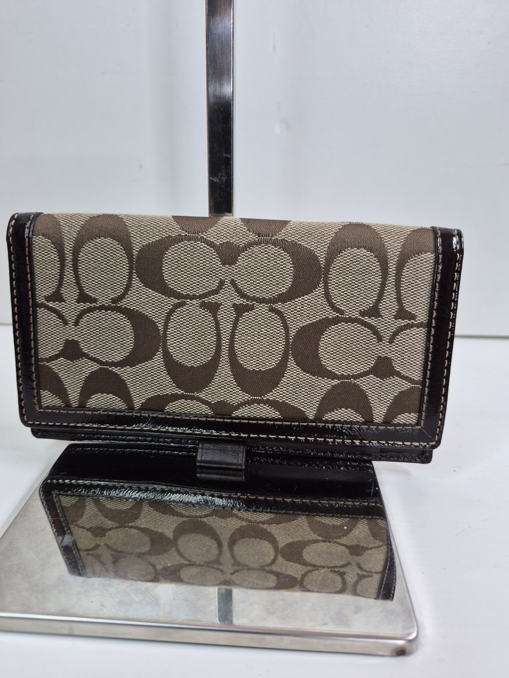 Coach Signature Monogram Wallet in Brown and Tan